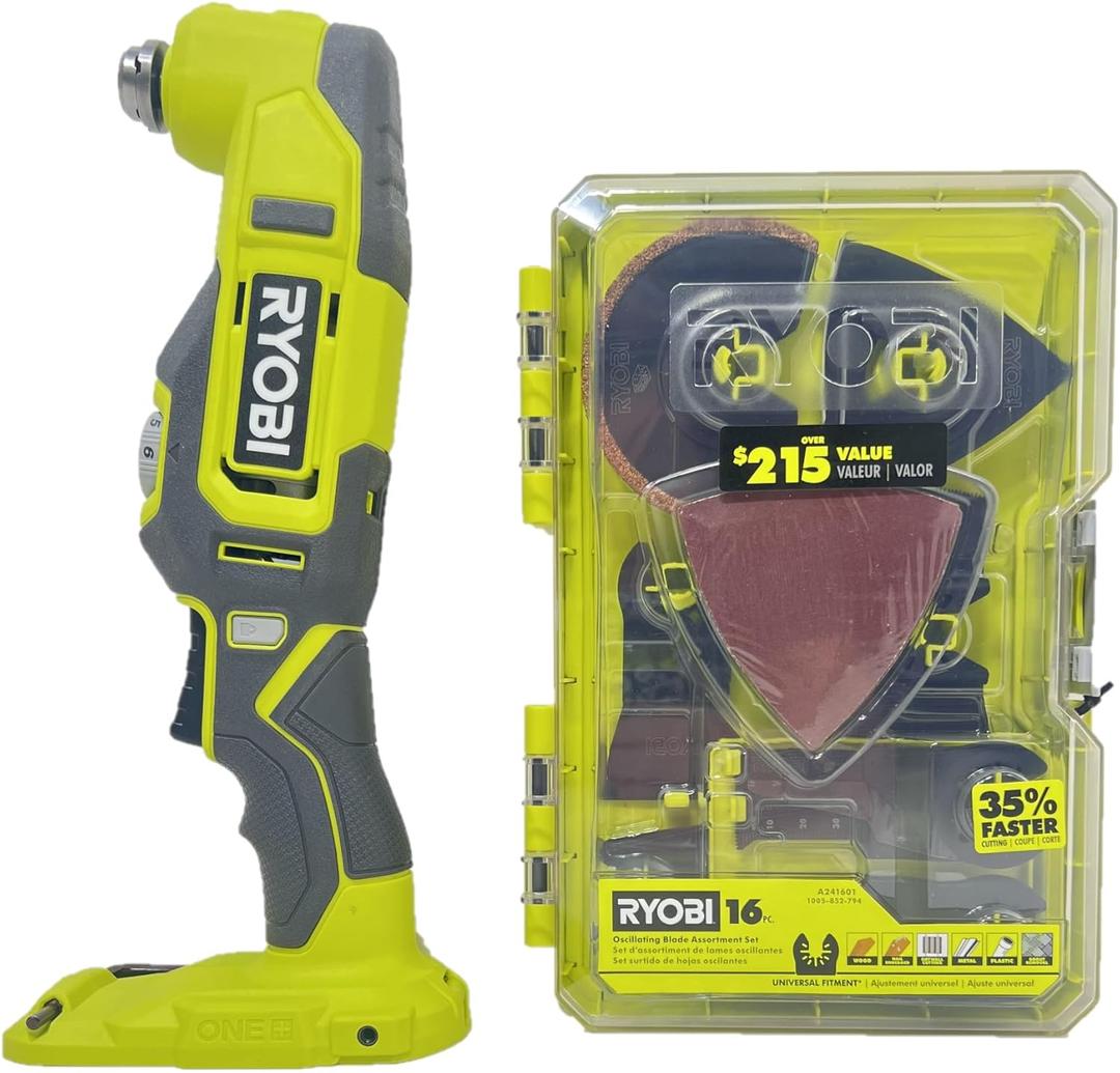 Ryobi 18-Volt Cordless Multi-Tool with 16-Piece Oscillating Multi-Tool Blade Accessory Set  PCL430 + A241601 Ryobi 18-Volt Cordless Multi-Tool with 16-Piece Oscillating Multi-Tool Blade Accessory Set  PCL430 + A241601