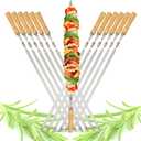 23.6" Large Size Kabob Skewers Flat Metal BBQ Barbecue Skewer Wooden Handle Stainless Steel Shish Kabob Stick Wide Reusable Grilling Set Meat Shrimp Chicken Vegetable Kebab Fork Sausage-12PCS