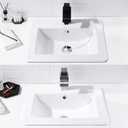 Drop in Bathroom Sink, 21"x18" White Bathroom Sinks Above Counter Ceramic Semi Recessed Rectangular Modern Vessel Sink with Overflow