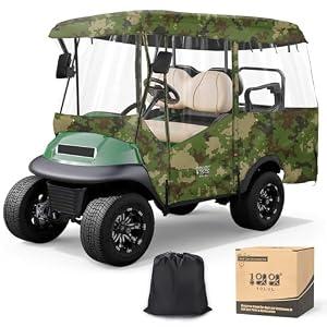10L0L Golf Cart Enclosure for 4 Passenger Carts (86.6 inch Roof) – 600D Waterproof Driving Rain Cover for Club Car, EZGO, Yamaha(Camouflage Color)