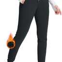 SEVEGO Tall Women 38" Inseam Fleece Lined Joggers Thermal Sweatpants Hiking Running Pants with Zipper Pockets, Black, Medium