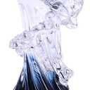 Hand Blown Blue Glass Vase, Unique Art Beautiful Ocean Glass Vase for Home Centerpiece, Coffee Table, Living Room, Office Decor - 8" H