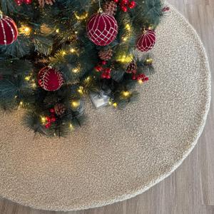 60-Inch Boucl Faux Fur Christmas Tree Skirt with Foam Lining and Concealed Slide Clasp Closures, Beige