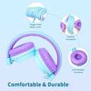 Olyre Kids Headphones, Toddler Headphones with Cord for School Plane Travel, Lightweight Stereo Wired Children Earphones with HD Microphone for Boys Girls for PC Cellphone Tablet(Icy Mint Blue/Purple)