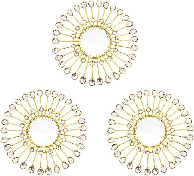 Gold Mirrors - Sunburst Valentine Wall Art, Decorative Round Mirrors for Valentine Bedroom, Living Room, Bathroom, Kitchen, Entryway, Hallway - Set of 3