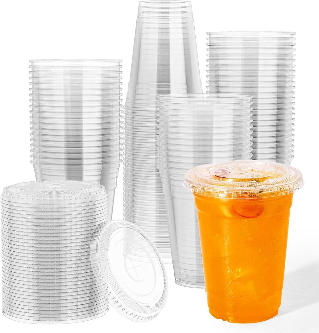 JOLLY CHEF 16 oz Plastic Cups with Lids, 500 Packs Crystal PET Clear Cups, Disposable Ice Coffee Cups with Lids For Coffee Milkshake Daily Use, Party, Wedding, Christmas
