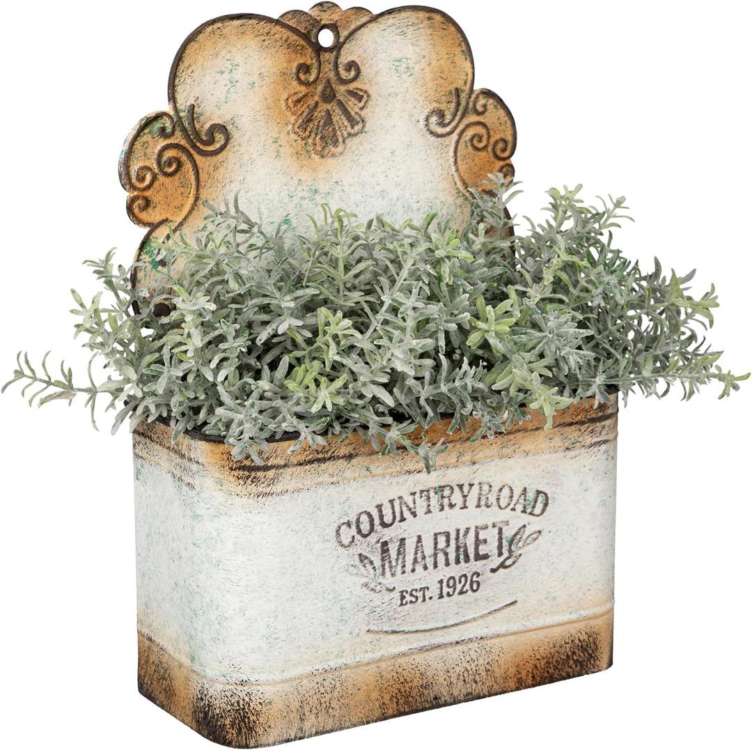 Set of 2 Metal Wall Planters Vintage Hanging Wall Planter Rustic Farmhouse Outdoor Decor Shabby Mount Planters for Fence Garden Patio Porch - Silver