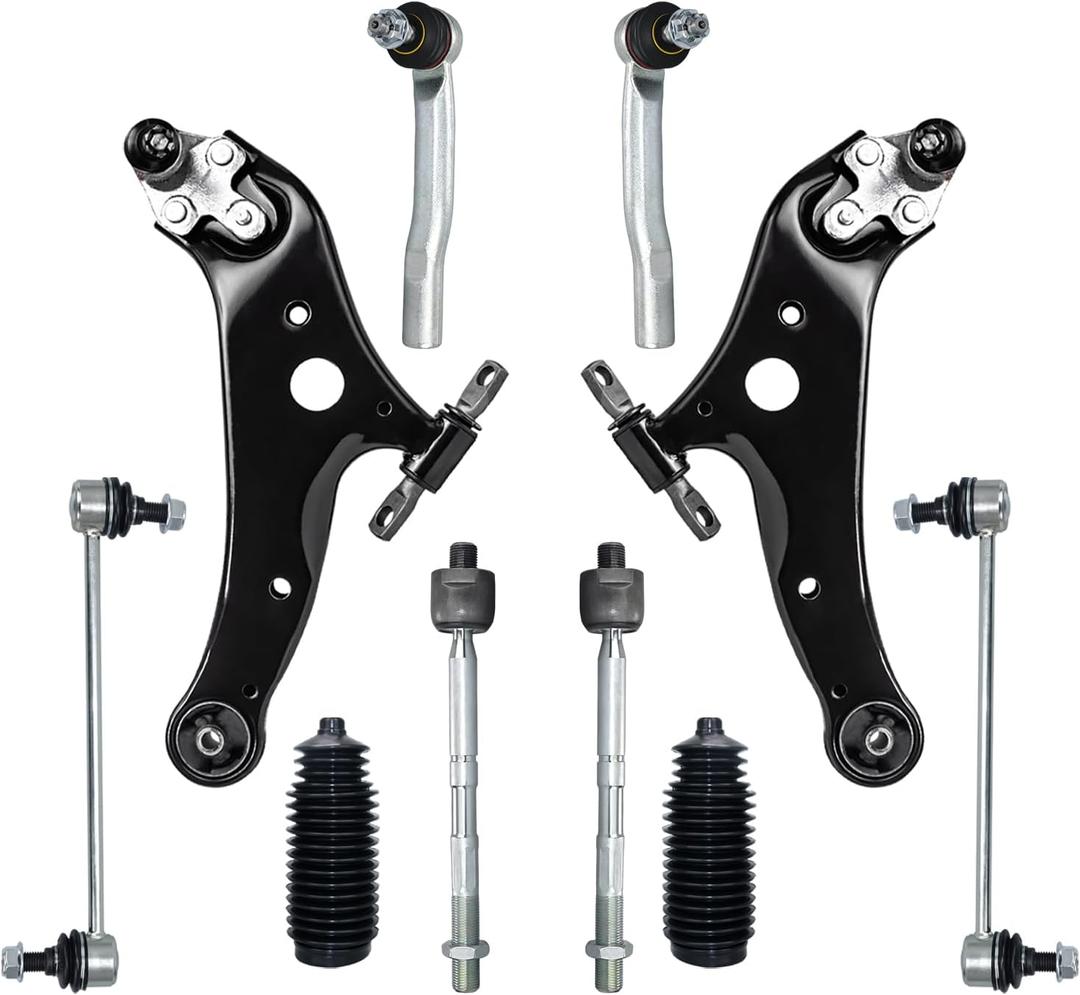 12 PCS Front Lower Suspension Kit Control Arm Ball Joint Sway Bar Stabilizer Link Outer & Inner Tie Rod Bellows Replacement For 2008-2019 Toyota Highlander Venza and Lexus RX350 RX450H