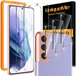 UniqueMe [2+3 Pack] Screen Protector Compatible for Samsung Galaxy S21+ Plus 5G (6.7 inch) 2 Pack Tempered Glass and 3 Pack Camera Lens Protector [Support ultrasonic unlock] [Installation Frame]