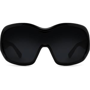 Oversized Trendy Wrap Around Sunglasses for Women Men - Cool Concert shades 2000s Retro Round Big Shield Glasses (Black)