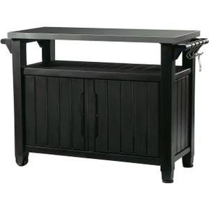 Keter Unity XL Portable Outdoor Table with Stainless Steel Top for Kitchen Prep and Outdoor Storage Cabinet for Grilling Accessories, Dark Grey (53.10 x 20.40 x 35.40 Inches)