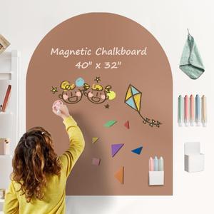 2025 Magnetic Chalkboard Wall Decal 40"x32"  Upgraded Strong Adhesive, Thickened Iron Layer, Wet Cloth for Easy Erasing, Drawing Learning for Kids Playroom, School, Home Decor (Coffee)