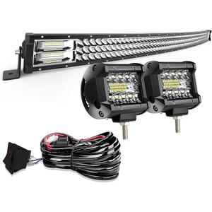 LED Light Bar AUSI 50" Curved 684W Triple Row Light Bars + 2PCS 4in 60W LED Pods Off Road Driving Fog Lights with Rocker Switch Wiring Harness Kit for Trucks Polaris ATV SUV Boat Lighting
