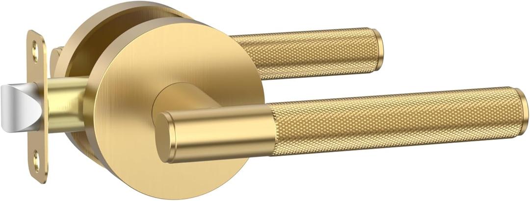 Asidrama 1 Pack Passage Champagne Bronze Door Handles, Door Lever with Door Knobs Indoor for Bedroom or Bathroom, Heavy Duty Door Handles Interior with Locks for Left Right Sided Doors