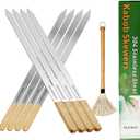 23.5" Long Kabob Skewers,1 Inch Wide 304 Stainless Steel Barbecue Skewers for Grilling with Wooden Handle,Metal Flat BBQ Skewer for Koubideh Brazilian Shish Kebab Skewer(8),BBQ Mop Brush(1)