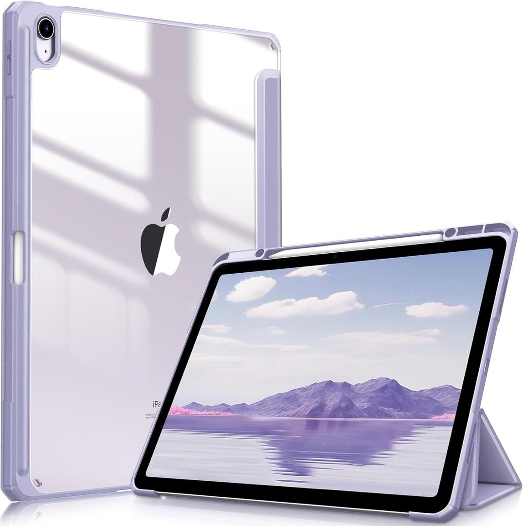 Fintie Hybrid Slim Case for iPad Air 13-inch (M3) 2025, (M2) 2024 - [Built-in Pencil Holder] Shockproof Cover with Clear Transparent Back Shell, Lilac Purple
