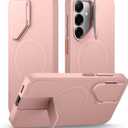 SURITCH for Samsung Galaxy S25 Phone Case, Magnetic Shockproof Bumper Case Slim Protective Cover with Camera Cover & Adjustable Metal Kickstand for Galaxy S25 (2025)- Pink