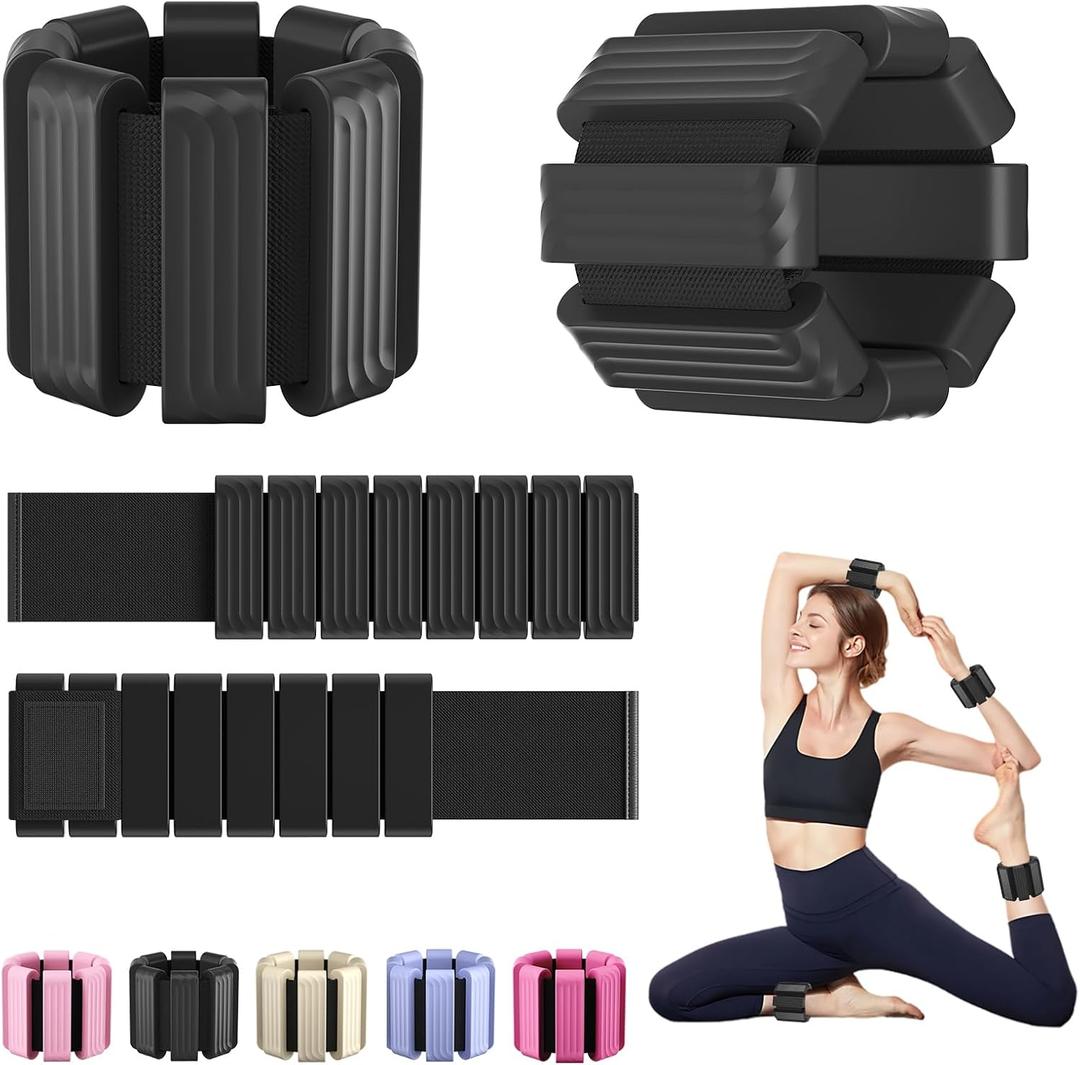 Pilates Wrist and Ankle Weights for Women - Adjustable Weighted Bangles for Men, 2 lbs Weighted Arm Bands Foot Leg Weights for Walking, Yoga, Training, Exercise, Running, Set of 2 (1LB Each) (Black)