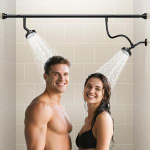 NTPN Dual Shower Head for Couples, High Pressure Double Shower Heads for Two People Rod, Two Showerhead System Fit 2 Person, Birthday Gifts for Women Men, SpaLike (Black) Segmented Design