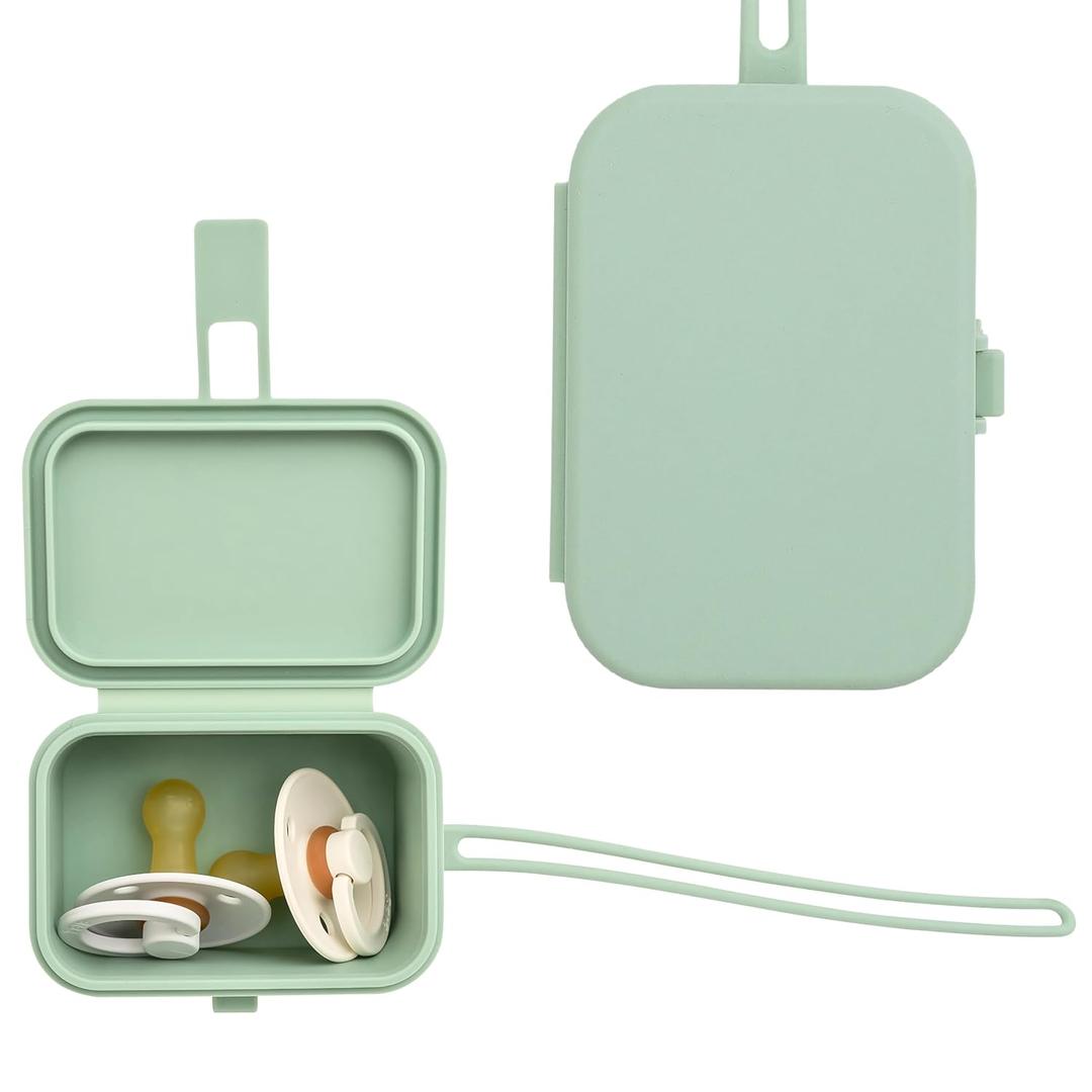 Baby's Aid Silicone Pacifier Case, No Open Slot with Patented Closure, Dishwasher Safe, Attaches to Diaper Bag or Stroller, Holds 2 Pacifiers, (Sage)