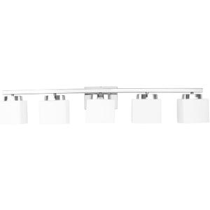 5-Light Modern Chrome Vanity Light Fixture with White Glass Shade for Bathroom Over Mirror, 40 Inches
