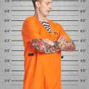Men Prisoner Costume, 2 Pcs Convict Jail Jumpsuit Inmate Set Outfit for Adult Man Dress Up Halloween M-XXL (Orange)