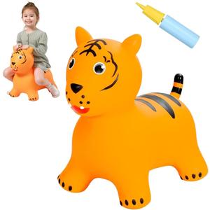 INPANY Bouncy Horse Tiger Hopper Toys, Toddlers Bouncing Zoo Animal Toys, Kid Hopping Bounce Buddies, Inflatable Ride on Rubber Bouncer, Outdoor Indoor Baby Birthday Gift for 2 3 4 Year Old Girl Boy