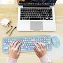 Wireless Keyboard and Mouse Combo, Colorful Ergonomic Full Size Retro Low-Noise Keyboard with Cute keycaps, Compatible with Windows, PC, Perfer for Home and Office Keyboards (Blue)