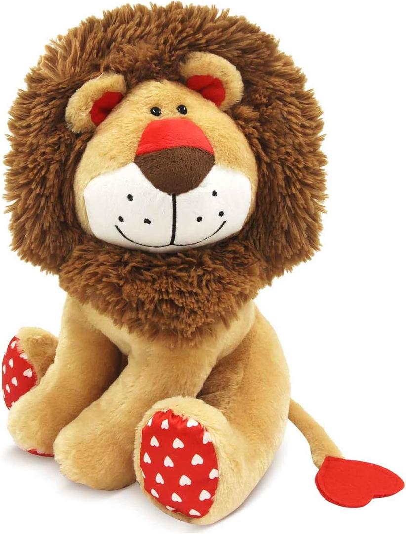 Love Lion Stuffed Animal, King Lion Plush Toy with Mane Heart Shape Tail for Boy Girls Kids Baby Couple Lover Birthday Bedtime Gift, 13.8