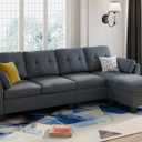 HONBAY Convertible Sectional Sofa L Shaped Couch Reversible Sectional Couches for Living Room,Mid Bluish Grey