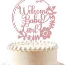 Welcome Baby Girl Cake Topper-Rose Gold Glitter circular Girl Cake Topper, for Baby Shower/Birthday Party/Gender Reveal Party Photo Booth Props (3)