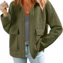 Dokotoo Jackets for Women Casual Long Sleeve Collared Jacquard Coats Trendy Button Down Shacket Jacket with Pockets (Green, XL)