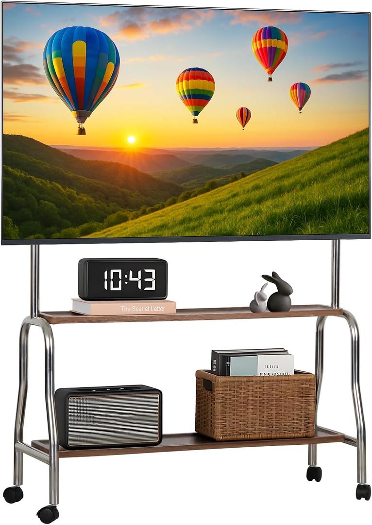 Rolling TV Stand for 40-80 Inch TVs, Mobile TV Cart with Lockable Wheels, Height Adjustable Shelf, Portable Heavy-Duty TV Stand with Storage, Max VESA 600x400mm for Home Office,Living Room