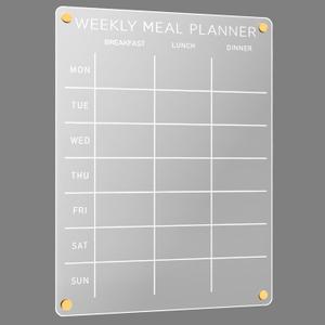 Acrylic Weekly Meal Planner  Clear Magnetic Dry Erase Menu Board for Fridge, Refrigerator Calendar & Grocery List Board