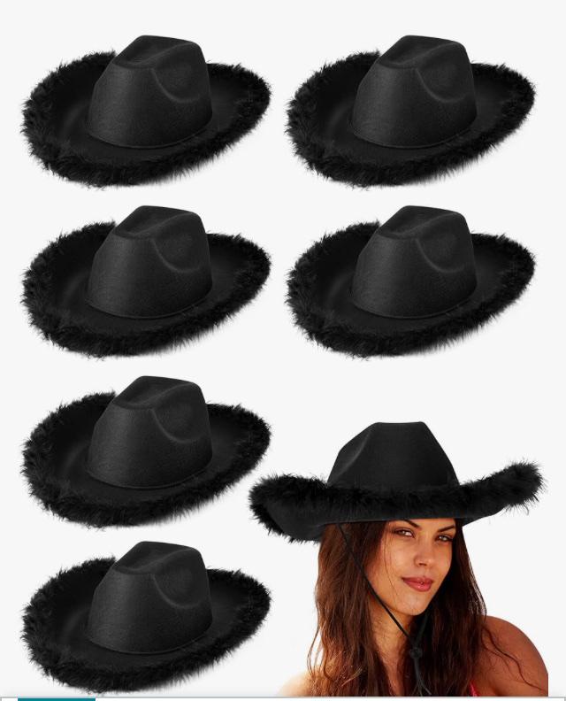 6 Pack Christmas Cowboy Hat Boa Cowgirl Hat Felt Cowboy Hat with Feather for Women Girl Western Party Costume Accessories