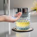 Hand Soap Dispenser Glass, Refillable Liquid Dispenser for Bathroom & Kitchen,Lotion Dispenser with Large Silver PumpDiamond Pattern-Blue