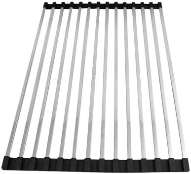 Hemompito 17.72" Dish Drying Rack Over The Sink, 304 Stainless Steel, Non-Slip Silicone Edges & Quick Drainage, Folding Space-Saving for Home & RV Kitchen, Dish Drainer, Cooling Rack & Sink Cover