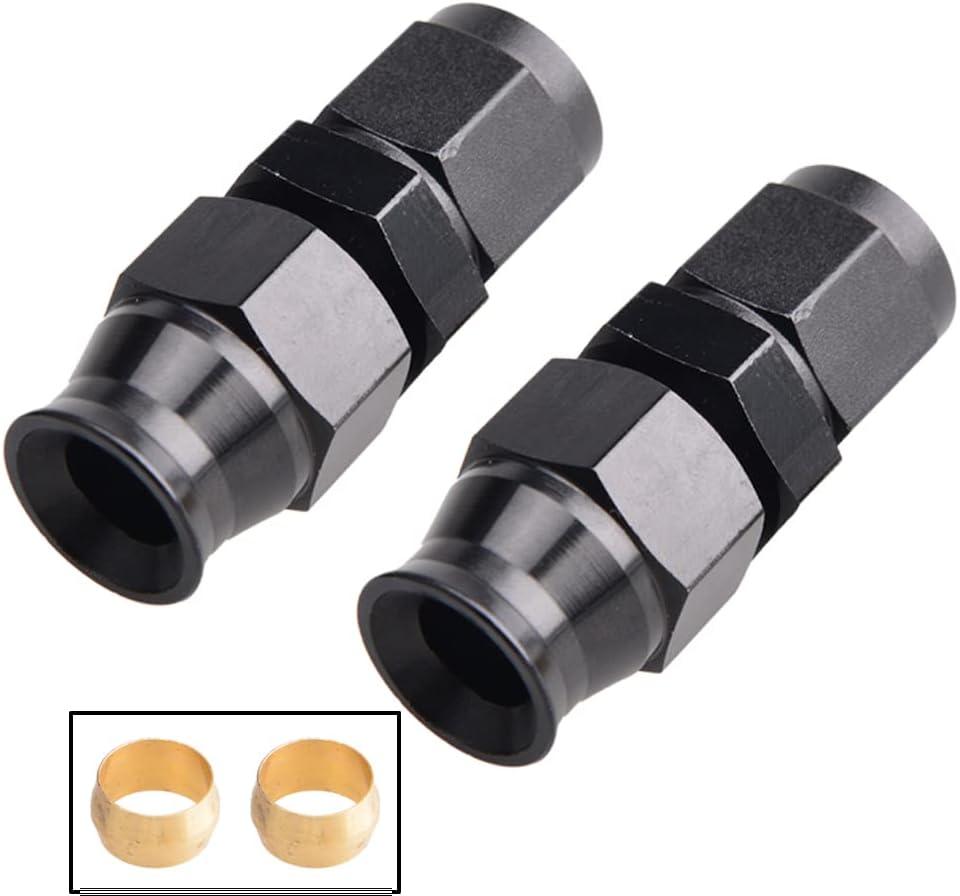 6AN Female Flare to 3/8" Fuel Hardline Tube Fitting Adapter Aluminum Black 2Pcs
