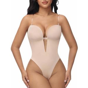 SHAPSHE Low Back Plunge Shapewear Backless Bra Deep V Neck Body Shaper Bodysuit Seamless Thong Open Crotch Daily Use