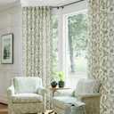 Olive Floral Linen Curtains for Living Dining Room 86 Inch Length 2 Panels Green Poppy Botanical Flower Pattern Printed Curtains Back Tab Semi Sheer Farmhouse Decor French Country Drape for Bedroom