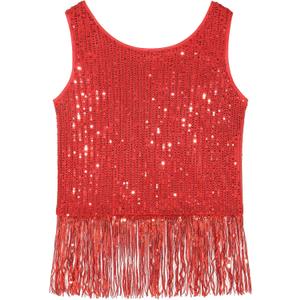 Noomelfish Girls Sequin Fringe Crop Tops Tassel Sparkly Glitter Dance Sleeveless Tank Shirt (9-10 Year)