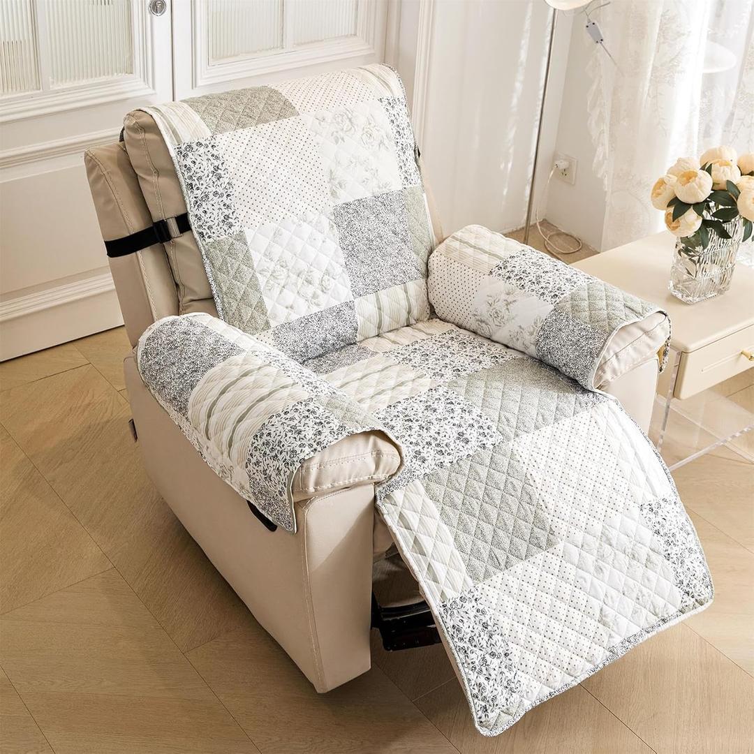 Skidproof Sofa Cover-Taupe Sofa Slipcover with Elastic Straps-Easy Fit Slip Cover-Patchwork Washable Furniture Protector for Pets and Kids (Recliner,Taupe)
