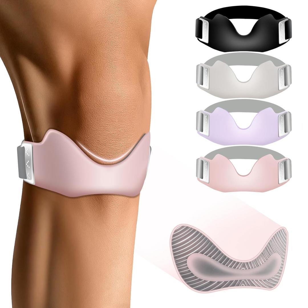 Silicone Patellar Tendon Support Strap 2 Pack, Adjustable Non-Slip Patella Band Stabilizer Knee Brace for Running, Hiking, Jumpers Knee, Tendonitis, Basketball, Volleyball, Squats (Pink)
