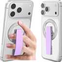 RESPECTED-BRO-Magnetic-Phone-Grip-Stand, Magnetic Phone Ring Holder Kickstand with Silicone Finger Strap, Compatibility for iPhone 17/16/15/14/13/12, Android, and More (Purple)