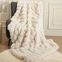 MACINGO Faux Fur Throw Blanket for Couch, Fuzzy Soft Plush Thick Bubble Blanket for Sofa Bedroom Living Room, 160 x 200 Inches Beige