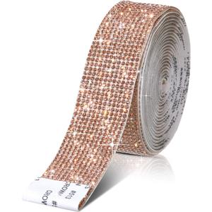Zonon Self Adhesive Rhinestone Strips Diamond Bling Crystal Ribbon Sticker Wrap for Craft Jewel Tape Roll with 2 mm Rhinestones for DIY Car Phone Christmas Decoration (Champagne,1.06 Inch x 3 Yards)