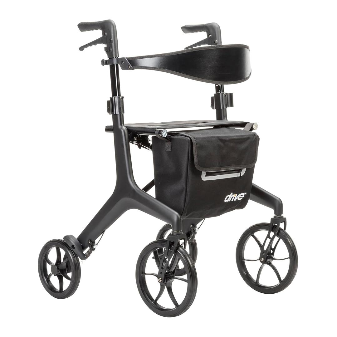 Drive Medical AeroCarbon Ultra-Lite Rollator, Strong Carbon Fiber Walkers for Seniors, Foldable Rollator Walker with Seat, Ultra Lightweight Rolling Walker, Just 11.5 Pounds, Black