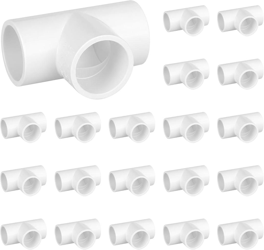 20 Pack 3/4 Inch PVC Tee, SCH40 Furniture Grade 3 Way PVC Fittings for Garden Shelving, Greenhouses & DIY Projects
