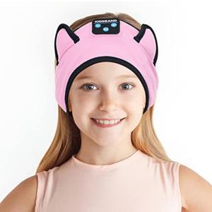 KIDSBAND Kids Headphones, Cozy Bluetooth Headphones for Kids with Wired Playback 3.5 MM Jack for School,Foldable Cat Ear Headset for Girls Boys Children,Kindle Tablet Cellphones Airplane Travel (Pink)