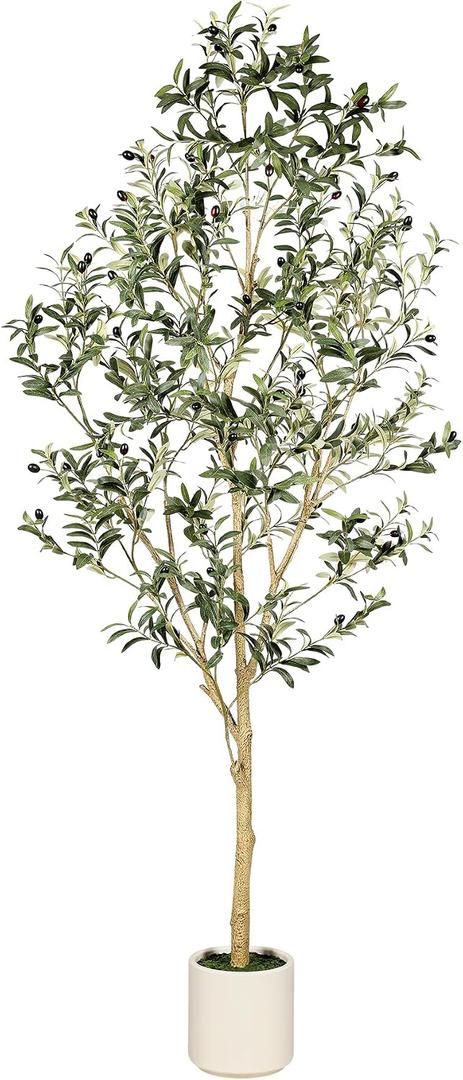 LYERSE Faux Olive Tree 7ft with Sturdy White Planter